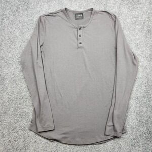 Cuts Curve-Hem Henley Shirt Mens Medium Gray Long Sleeve Stretch Casual Tee